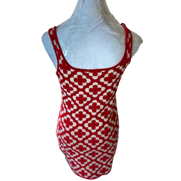 Cider Red Floral Knit Mini Dress Sleeveless Bodycon Cute XL - Picture 1 of 6